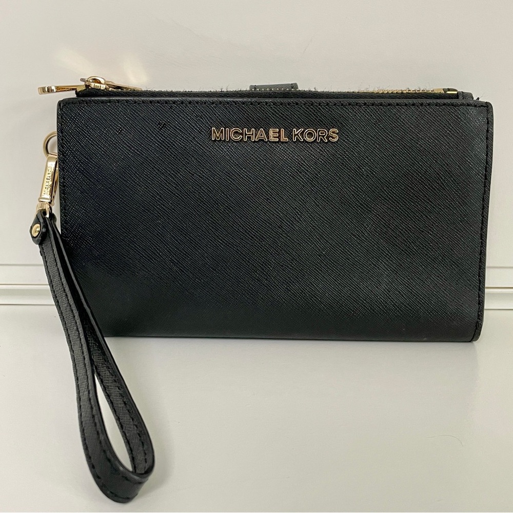 MICHAEL Michael Kors Black Wristlet Wallet with Gold Hardware